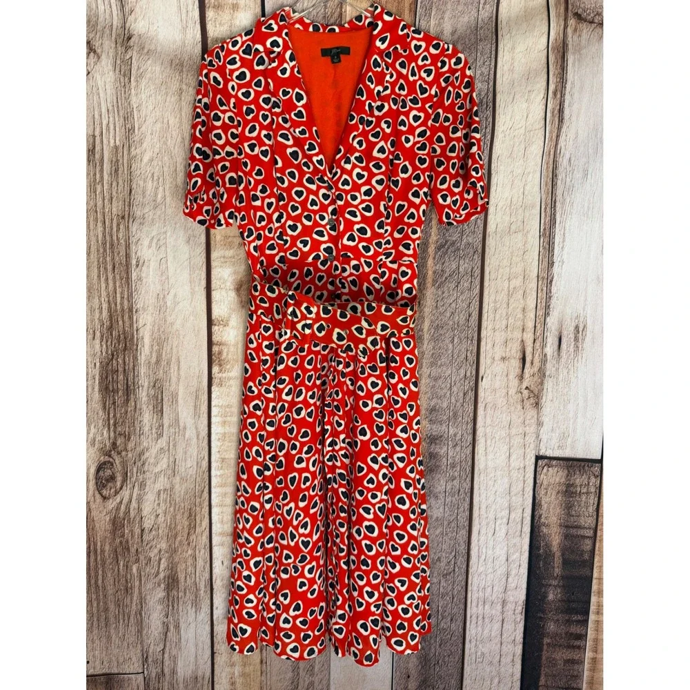 J.Crew Rudbeckia Dress‎ Heart Print Belted Shirt Valentine Whimsical Fun Size 2